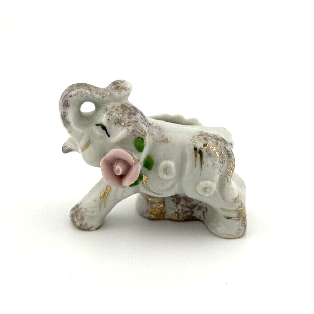 Tooth Pick Holder Vintage Cute Elephant With Trunk Up Good Luck Japan
